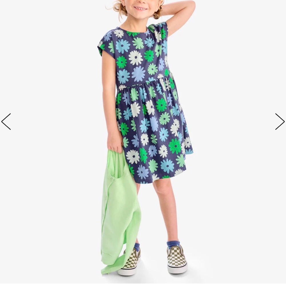 Primary Blue and Green Floral Kids Dress